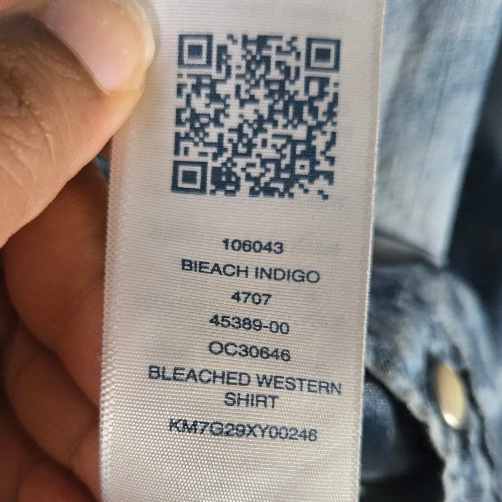 True Religion Tie Dye Western Shirt Indigo‎ Bleached Snap Button Denim